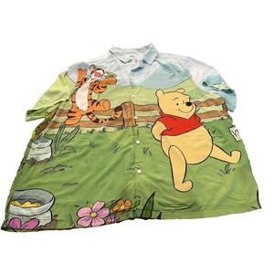 Disney Parks Winnie the Pooh Tigger Eeyore Garden Camp Shirt Button Up Size 3XL